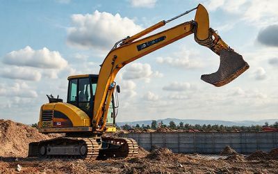 Tractopelle en marche